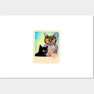 A Cat and An Owl Funny Pet Owner Love Frame Posters and Art